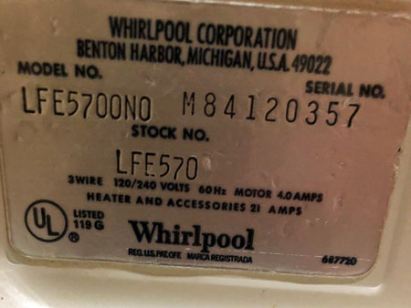 Whirlpool Dryer Tag 1978