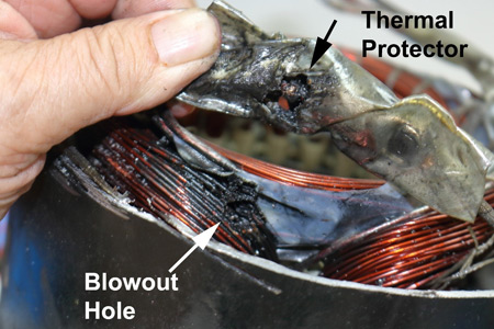 Motor Blowout Hole and Damage to the Thermal Protector