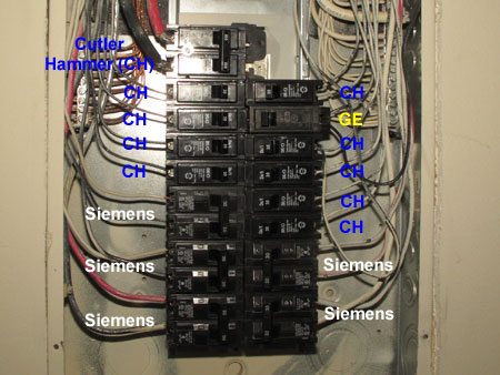 Three brands of circuit breakers in the same panel box