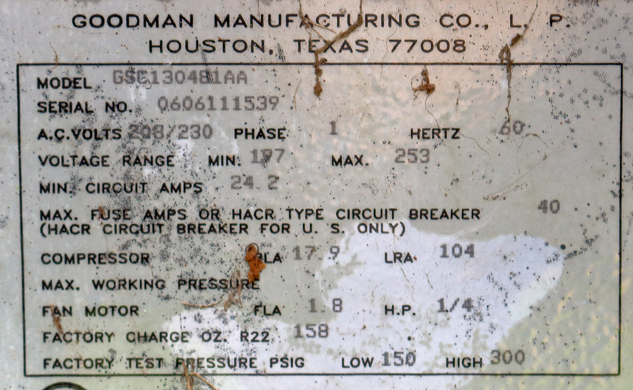 Goodman Model Number Chart