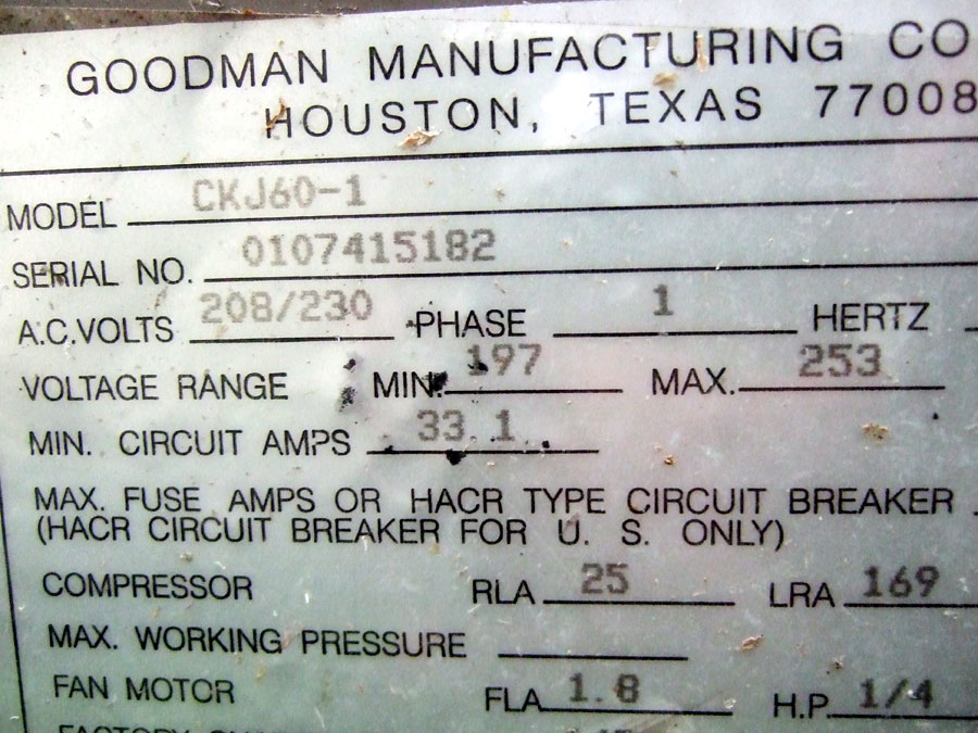 goodman serial number lookup