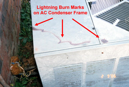 Lightning Flash Burn Marks on AC Condenser Frame 