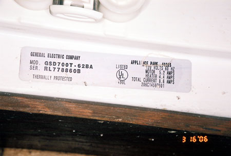 GE Dishwasher Tag