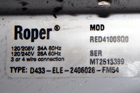 Roper/Whirlpool Dryer Tag