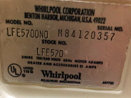 Whirlpool Dryer Tag 1978