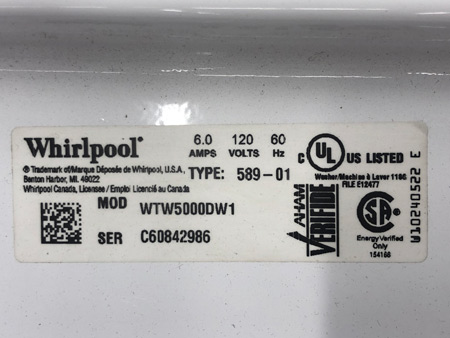 Whirlpool Washer Tag 2016