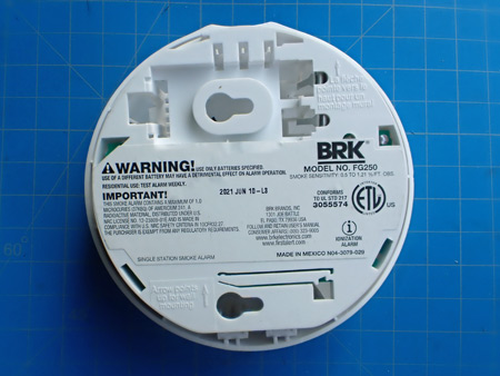  Back of BRK Model FG250B Smoke Alarm